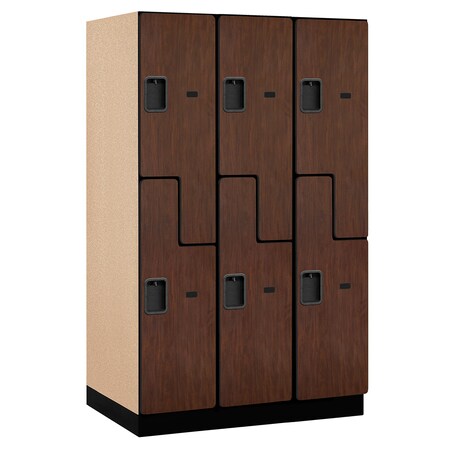 Salsbury Industries Wardrobe Locker, 45" W, 24" D, 76" H, (3) Wide, (6) Openings, Mahogany 27364MAH